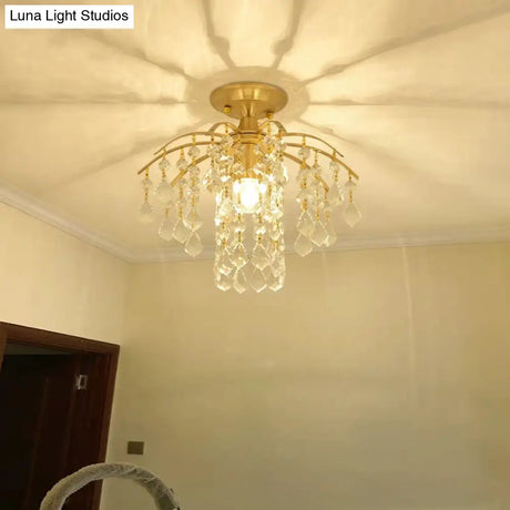Gold Crystal Semi Flush Mount Ceiling Light With Modern Cascade Design And 1 For Corridors