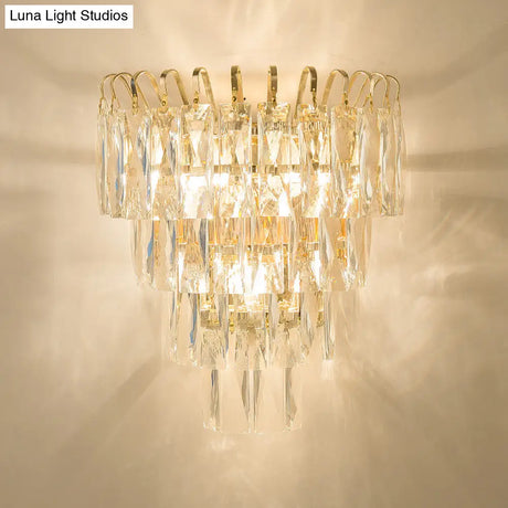Gold Crystal Wall Sconce With 3 Modern Heads And 4 Tiers For Living Room