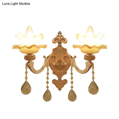 Gold Crystal Wall Sconce With Frosted Glass Shade - Perfect For Living Rooms 2 Bulbs Included!