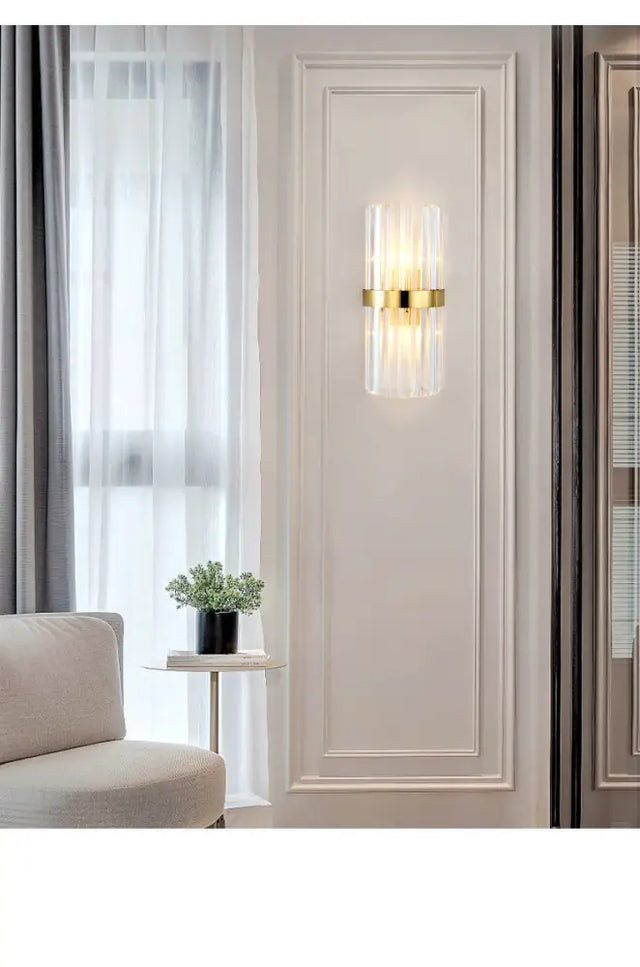 Gold Cylinder/Tapered Wall Sconce: Prismatic Crystal Flush Mount Light For Living Room (2-Light) / B