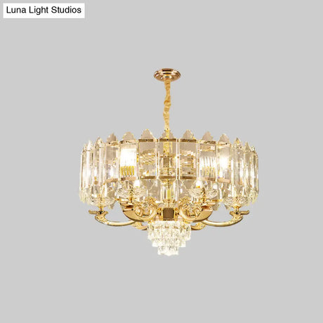 Gold Drum Crystal Pendant Light - Modern Living Room Chandelier 10 Lights