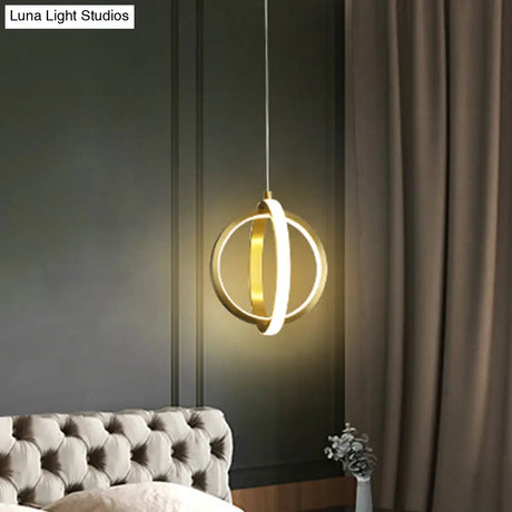 Gold Dual Ring Mini Pendant Light Kit Simplicity Led Metallic Down Lighting - Modern Elegance