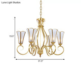 Gold Finish 6-Light Colonial Chandelier With Frosted Glass Flower Shades