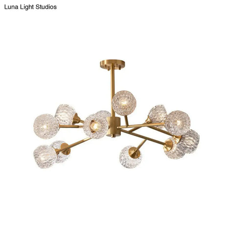 Gold Finish Chandelier With Metallic Branch Design And Clear Crystal Shade