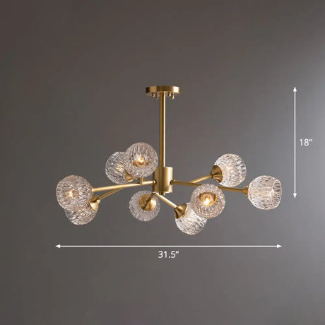 Gold Finish Chandelier With Metallic Branch Design And Clear Crystal Shade 9 /