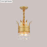 Gold Finish Crown Ceiling Chandelier - Kids 2/4/5 Bulbs Metal Suspension Light With Crystal Accent