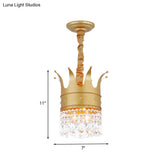 Gold Finish Crown Ceiling Chandelier - Kids 2/4/5 Bulbs Metal Suspension Light With Crystal Accent