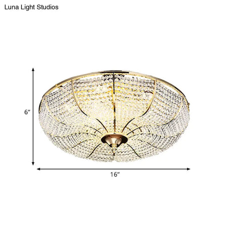 Gold Finish Crystal Ceiling Mounted Led Flush Mount Lamp For Simple Style Living Room