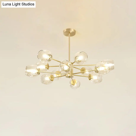 Gold Finish Dimpled Glass Cup Chandelier - Postmodern Hanging Lamp For Living Room