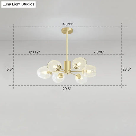 Gold Finish Dimpled Glass Cup Chandelier - Postmodern Hanging Lamp For Living Room