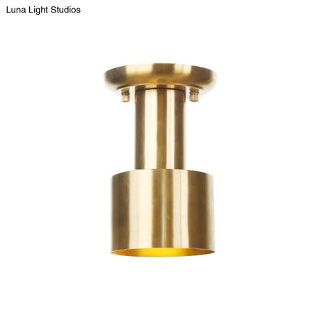 Gold Finish Metal Tubular Industrial Ceiling Flush Mount With 1 Head Ideal For Foyer Lighting
