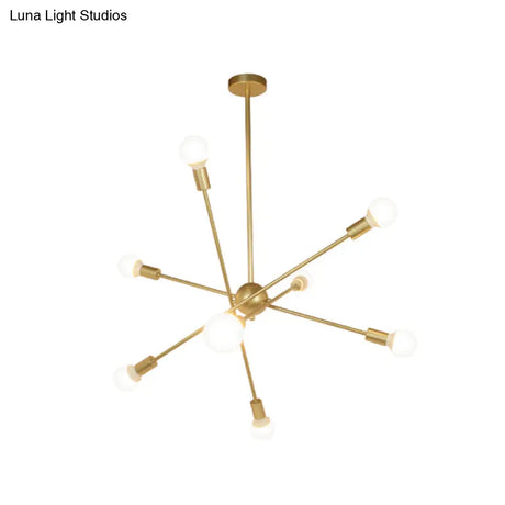 Gold Finish Sputnik Chandelier - Industrial Style 6/8 Light Suspension For Dining Room