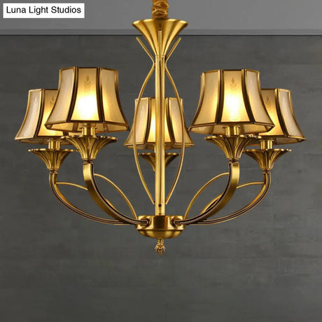 Gold Flared Chandelier With Frosted White Glass Shades - 5/6/8 Heads Pendant Light For Living Room
