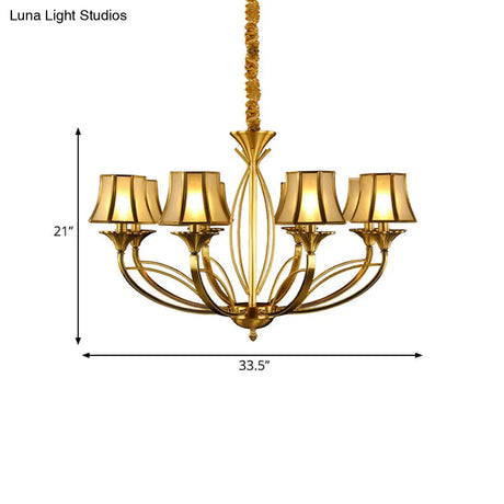 Gold Flared Chandelier With Frosted White Glass Shades - 5/6/8 Heads Pendant Light For Living Room