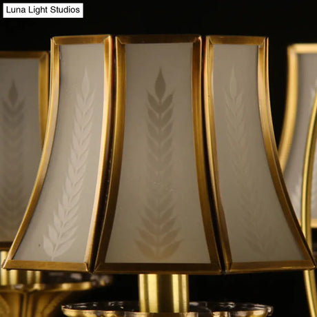 Gold Flared Chandelier With Frosted White Glass Shades - 5/6/8 Heads Pendant Light For Living Room