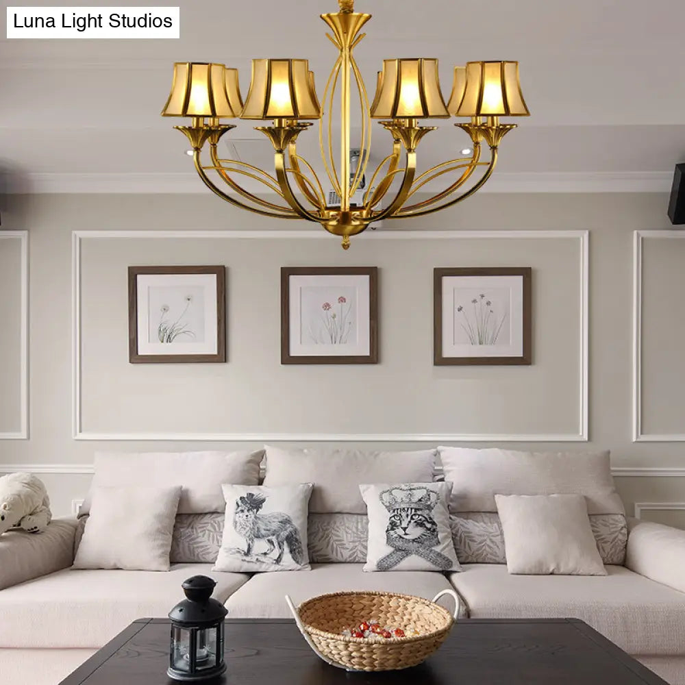Gold Flared Chandelier With Frosted White Glass Shades - 5/6/8 Heads Pendant Light For Living Room