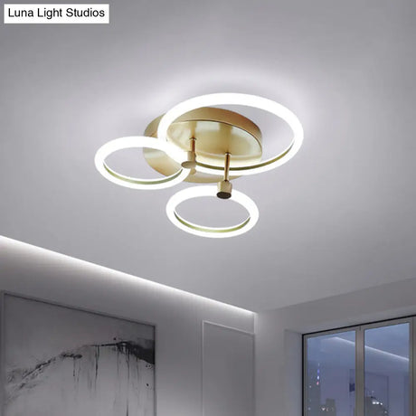 Gold Flush Ceiling Lamp With Led Lights - Simple Semi Mount Design For Bedrooms (16’/19’ Available)