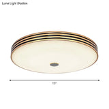 Gold Flush Traditional Led Bedroom Lamp - Cream Glass Drum Ceiling