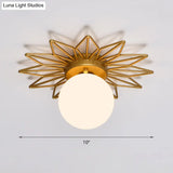 Gold Flushmount Bedroom Ceiling Light With Postmodern Single - Bulb & Cream Glass Shade