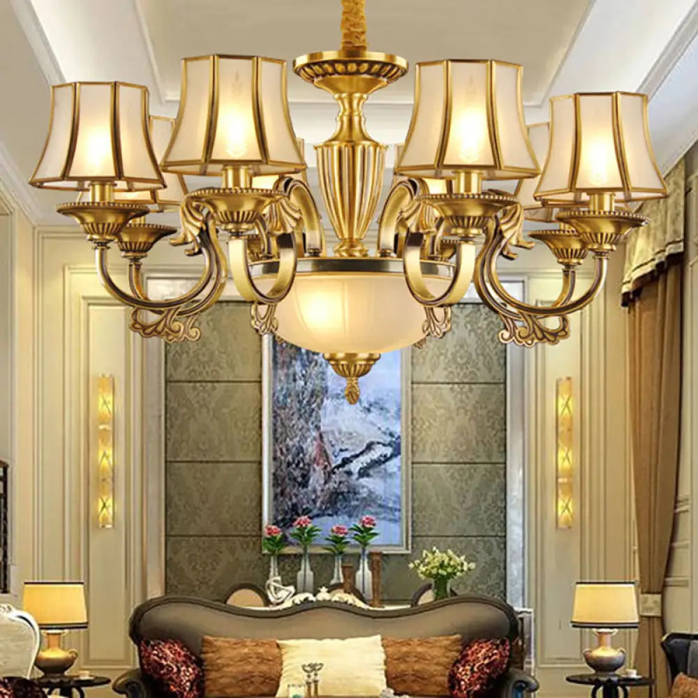 Gold Frosted Glass Bell Chandelier - 6/8 Heads Ceiling Pendant Light For Living Room 8 /