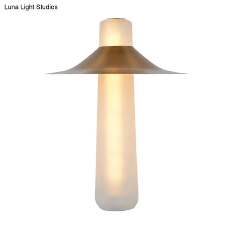 Gold Iron Flared Nightstand Lamp With Led Modern Bedside Table Lighting And White Glass Base