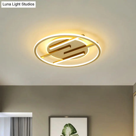Gold Led Bedroom Ceiling Lamp: Simplicity Circle Flush Light Fixture - Aluminum 16.5’/20.5’ Width