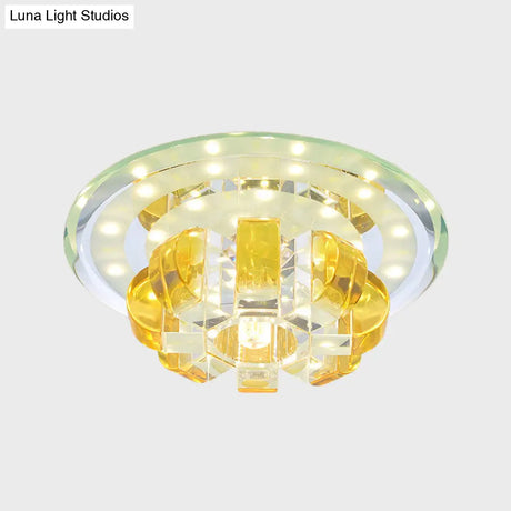 Gold Led Crystal Flush Mount Light For Hallways - Minimalist Pumpkin Design