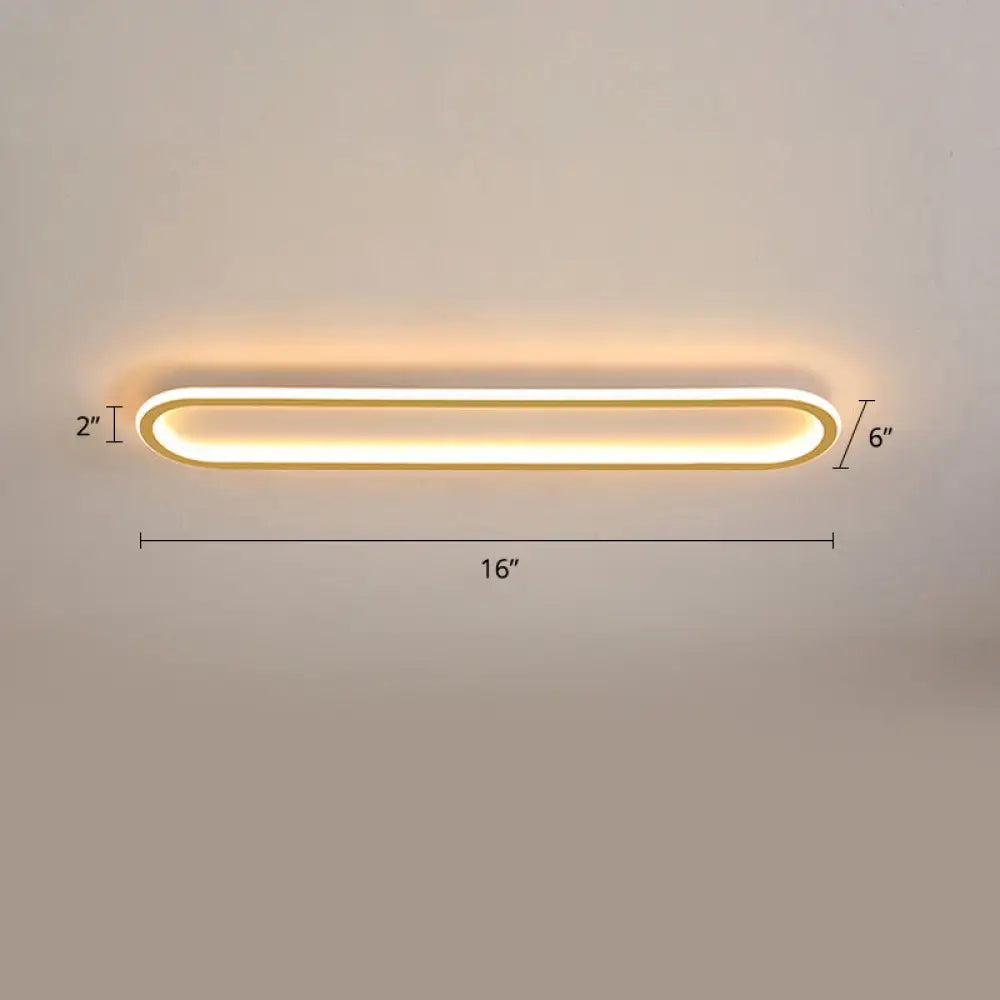 Gold Led Flushmount Light - Oblong Corridor Ceiling Mount Simple Metal Style / 16’ Third Gear