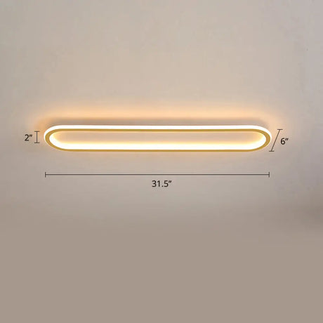 Gold Led Flushmount Light - Oblong Corridor Ceiling Mount Simple Metal Style / 31.5’ Warm