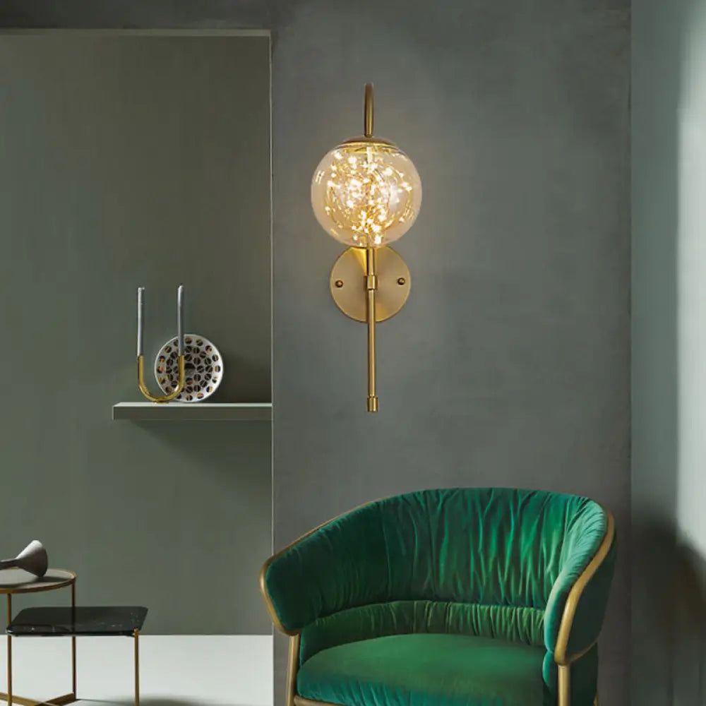 Gold Led Glass Wall Sconce With Gooseneck Arm - Minimalist Lighting For Walls Amber