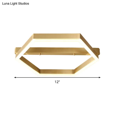 Gold Led Hexagon Flush Mount Light For Bedroom Ceiling