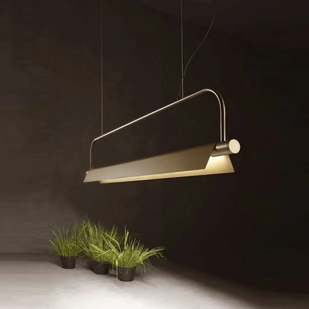 Gold Led Island Light Fixture - Metallic Colonial Rectangle Design For Restaurants