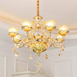 Gold Luxury Flower Chandelier With Amber Glass And Crystal Draping - 6/8 Bulbs Ceiling Light 6 /
