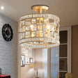 Gold Metal And Crystal Semi Flush Ceiling Light With 3/4/6 Lights Modern Drum Design In 3 Sizes /