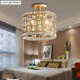 Gold Metal And Crystal Semi Flush Ceiling Light With 3/4/6 Lights Modern Drum Design In 3 Sizes