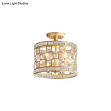 Gold Metal And Crystal Semi Flush Ceiling Light With 3/4/6 Lights Modern Drum Design In 3 Sizes
