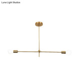 Gold Metal Chandelier: Mid Century Exposed Bulb 2/4/6 Lights For Living Room