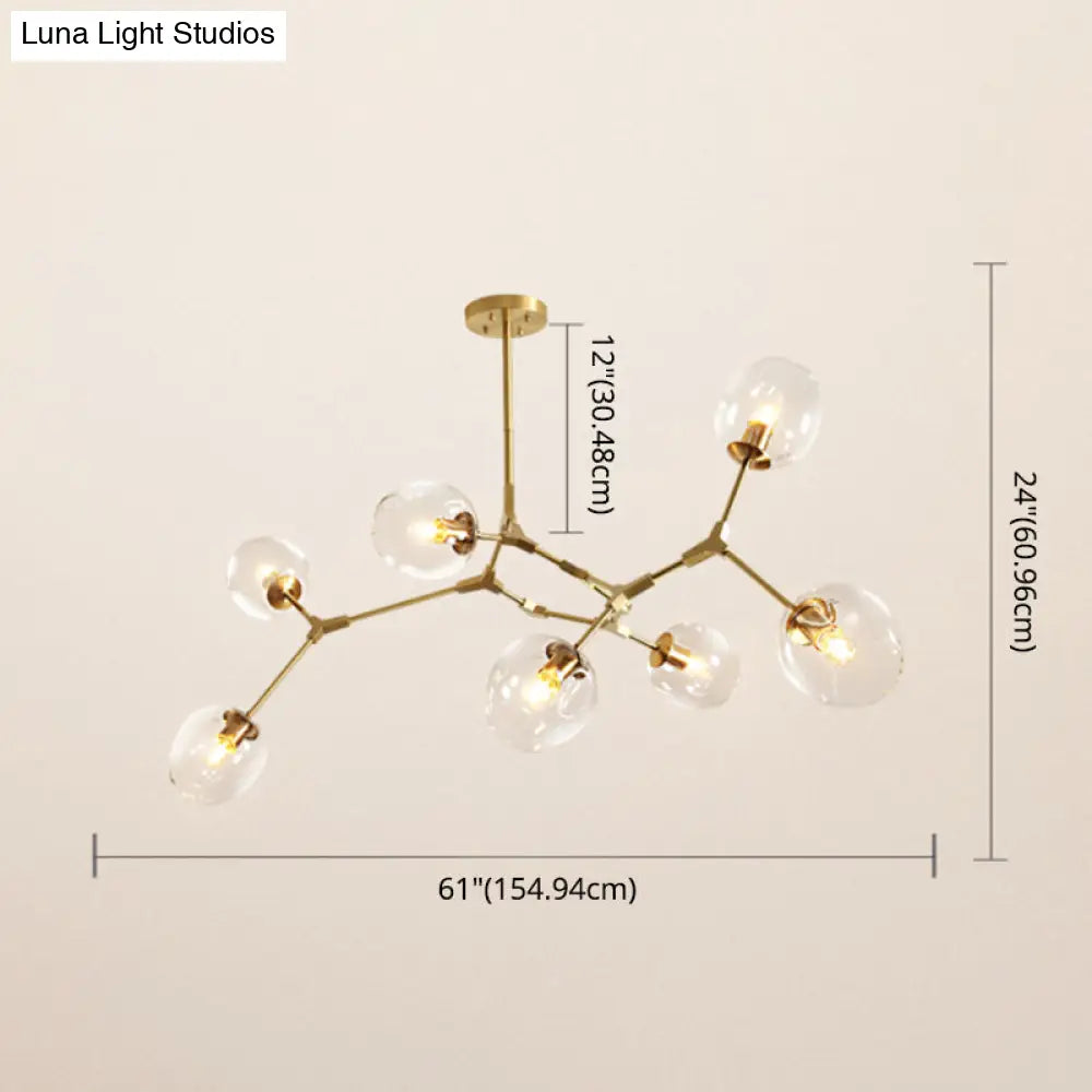 Gold Metal Chandelier With Clear Glass Shade - Post-Modern Suspension Light For Bedroom