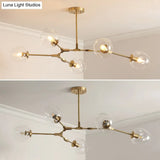 Gold Metal Chandelier With Clear Glass Shade - Post-Modern Suspension Light For Bedroom