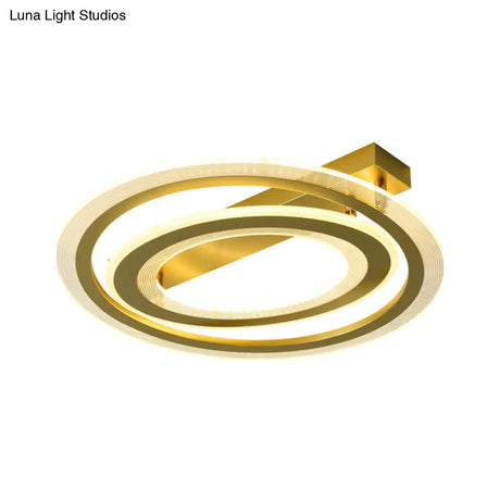 Gold Metal Dual Ring Flush Led Ceiling Light For Bedroom - 16’/19.5’ Wide