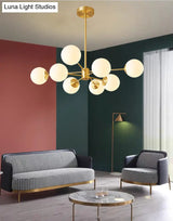 Gold Metal Hanging Chandelier With Opal Glass Shade For Bedroom