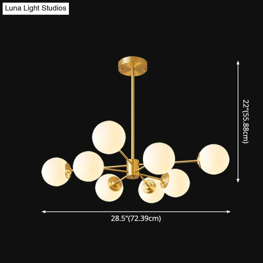 Gold Metal Hanging Chandelier With Opal Glass Shade For Bedroom