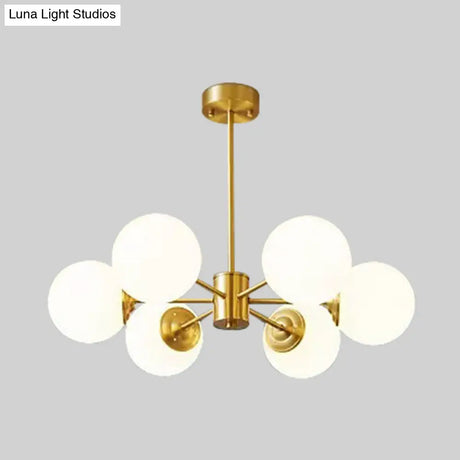 Gold Metal Hanging Chandelier With Opal Glass Shade For Bedroom