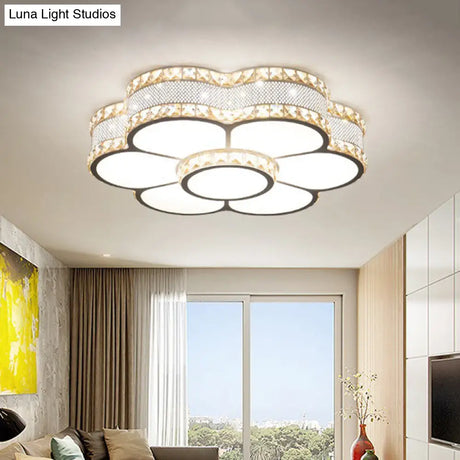 Gold Metal Led Sunflower Ceiling Lamp With Crystal Trim - 19.5’/23.5’ Wide