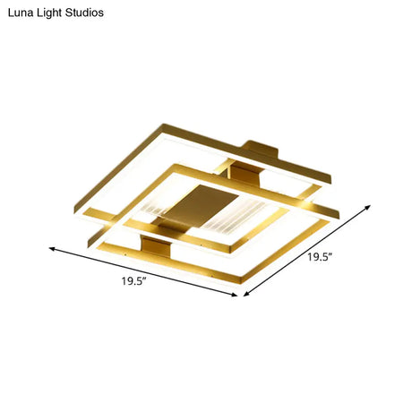 Gold Metal Square Ceiling Flush Led Mount Lamp Fixture With 3 Color Light Options