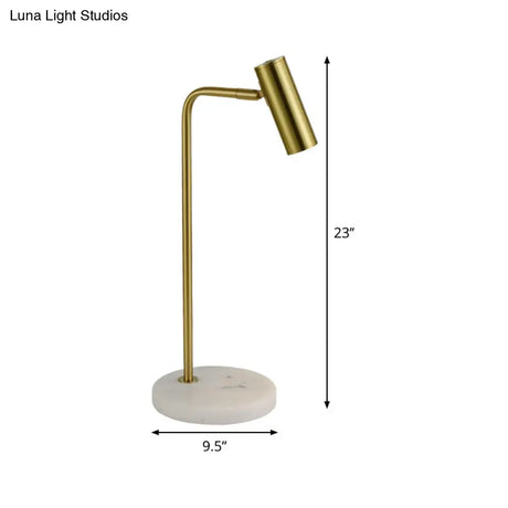 Gold Metal Tubular Nightstand Lamp With Angled Arm Post-Modern Design For Study Room