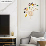 Gold Metallic Branch Sconce Light With Colored Crystal Deco - 2 Lodge Style Wall Lights
