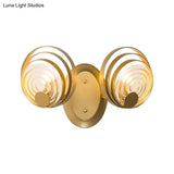Gold Metallic Circular Ripple Glass Wall Light For Modern Living Room - 1/2 Fixture