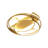 Gold Metallic Led Bedroom Ceiling Light Fixture - Contemporary Crossing Ring Design (16/19.5 Width)