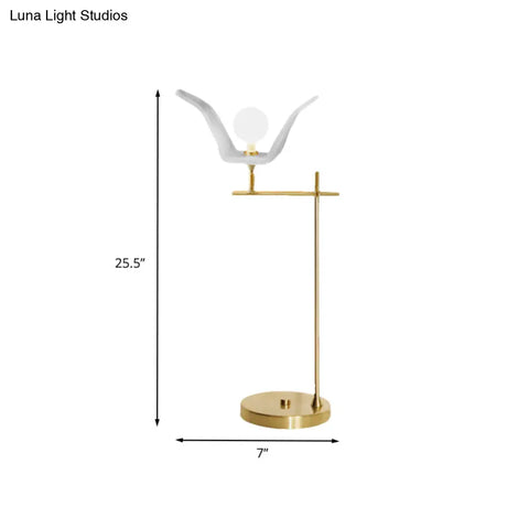 Gold Metallic Led Desk Lamp With Opal Glass Shade - Modern Angled Arm Table Light